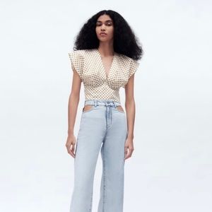 LINEN BLEND POLKA DOT BLOUSE